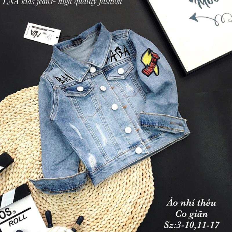 Áo Khoác Trẻ Em Denim Tay Dài Đính Sticker – LNA 159697