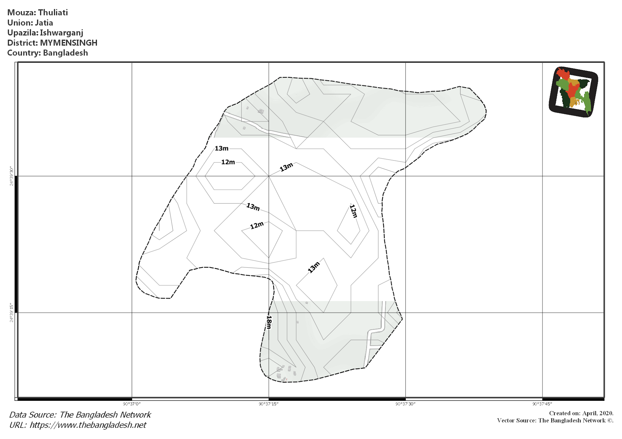 Map of Thuliati Mouza of Ishwarganj Upazila, MYMENSINGH, Bangladesh.