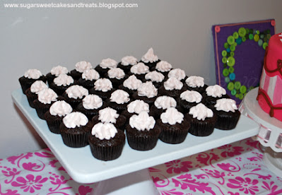 Mini chocolate cupcakes with raspberry buttercream.