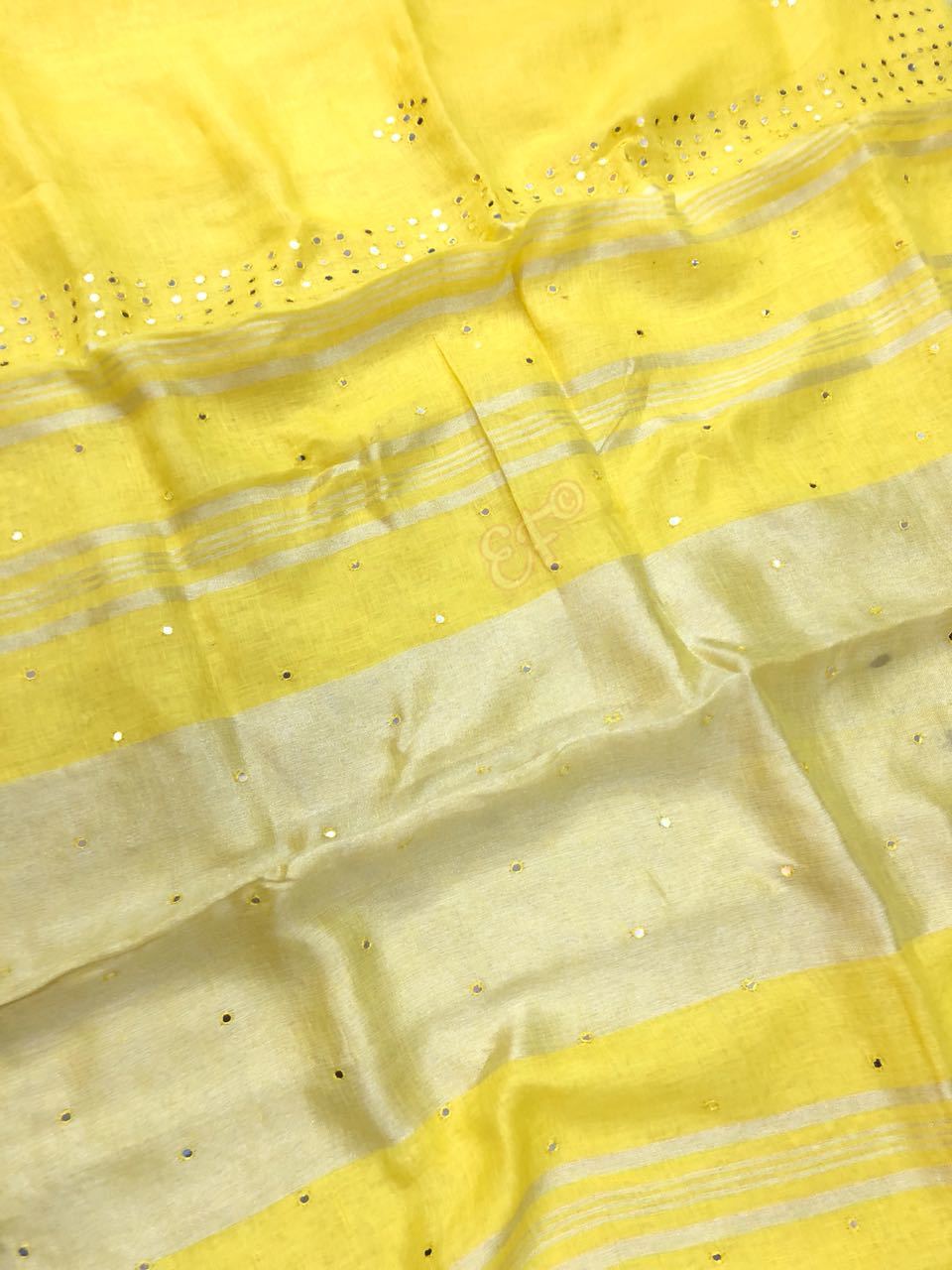 Pure Silver Lenin Silk Sarees With Allover Mirror Work