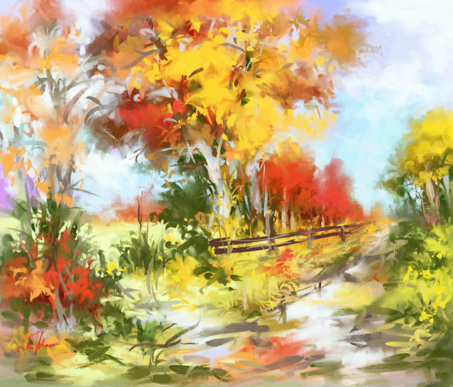 Autumn digital landscape painting by Mikko Tyllinen