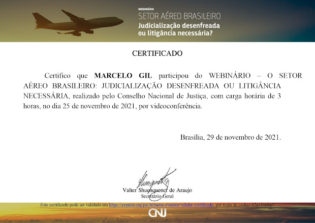 CERTIFICADO CONCEDIDO À MARCELO GIL PELO CONSELHO NACIONAL DE JUSTIÇA / 2021