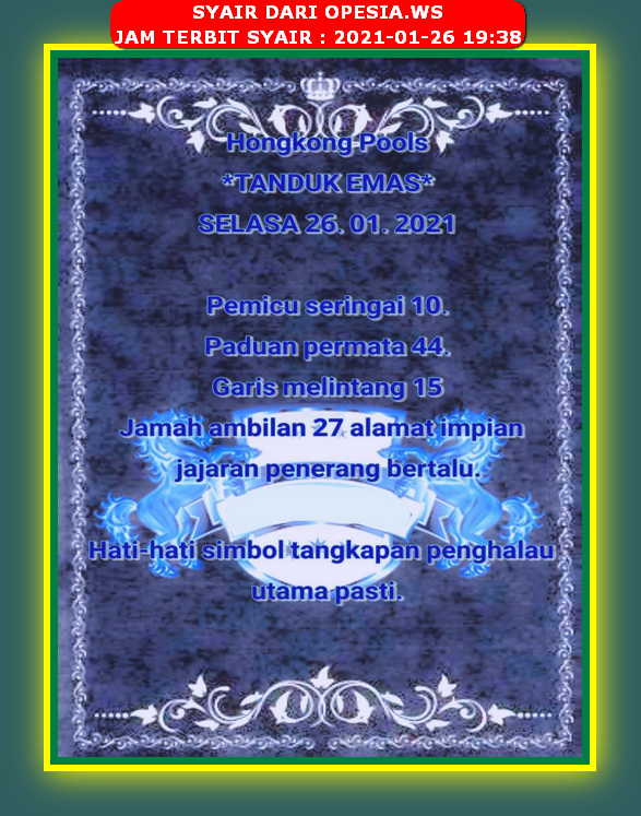 Syair Hongkong Selasa 26 Januari 2021 Royal Syair