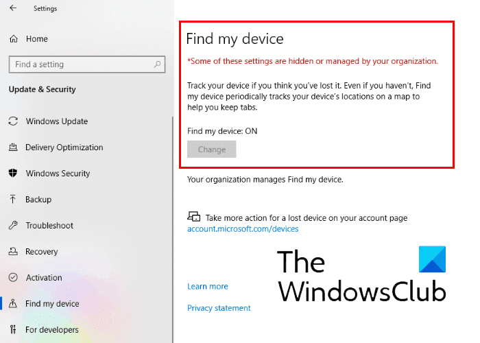 Vind mijn apparaat-optie in Windows 10