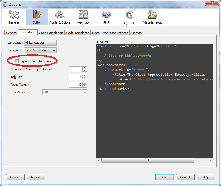 devzone101 Replace 4 spaces to tabs