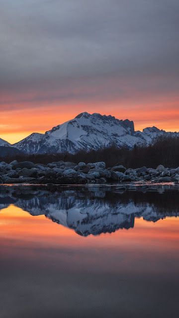 Wallpaper mountain, lake, snow, sunset Wallpaper mountain, lake, snow, sunset