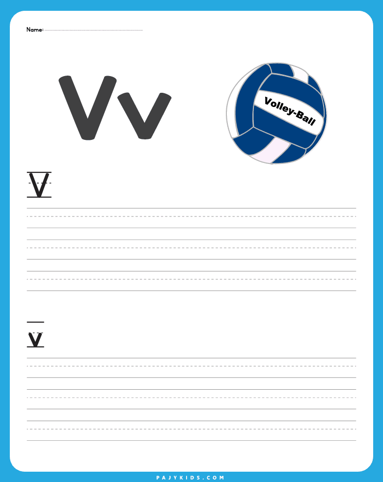 كتابة حرف v بأشكاله الصغيرة والكبيرة وإكتساب مهارة التمكن من الكتابة بشكل صحيح.