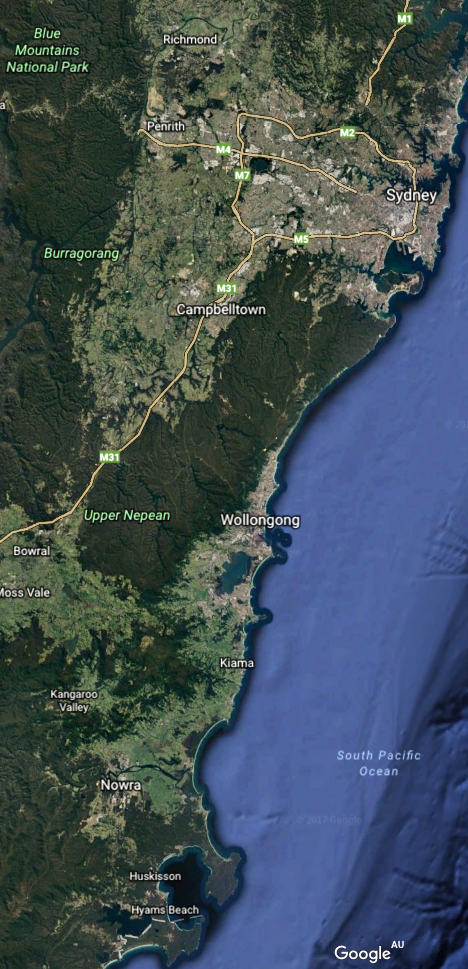 We are in Nowra - see the southern edge of the map