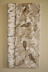 birch tree cedar textured acrylic painting waxwings paint paintings watercolor birds texture solamar7 sold