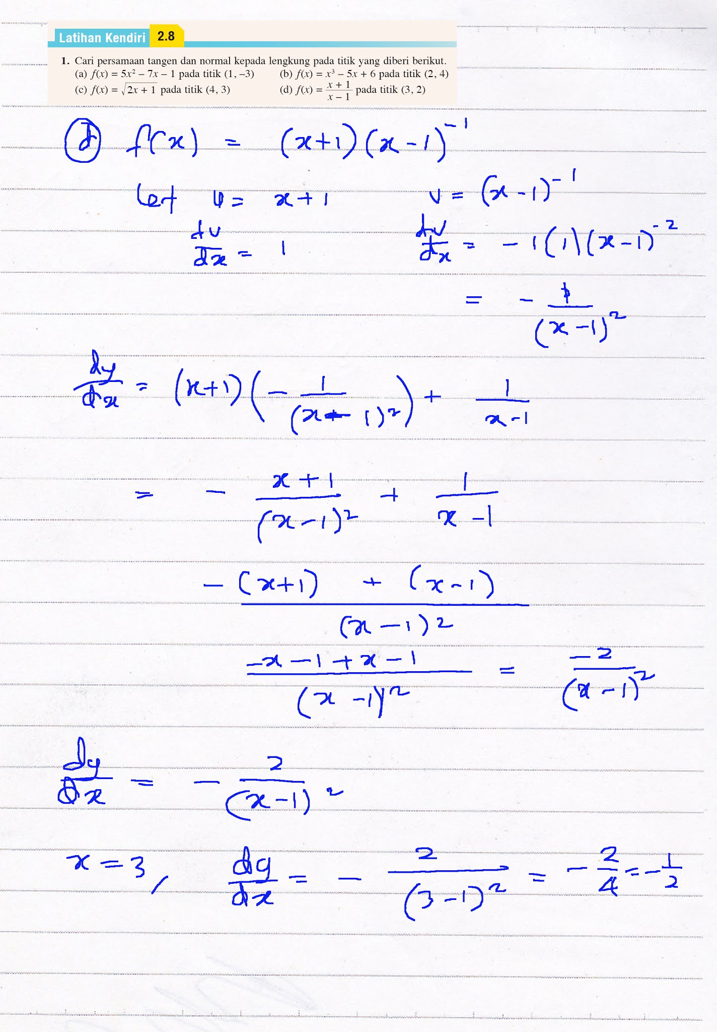 F5 Addmath Latihan Kendiri 2.8 Q1 Bab 2 Pembezaan