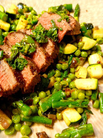 Lean Green Steak Machine with a Mint Chive Dressing and Veggie Succotash.  This one just screams fresh and seasonal...a fantastic alfresco meal! - Slice of Southern