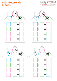 MamaLovePrint 自製工作紙 - Fact Family Math 加法 減法 工作紙 Fact Family Worksheets Printable Freebies Activities Daily Funny Math Kindergarten Math