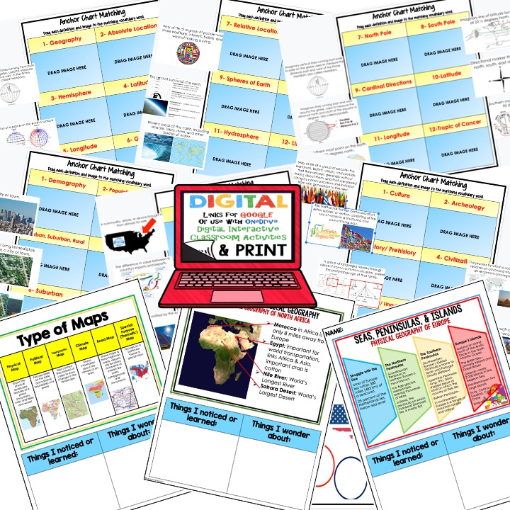 World Geography Anchor Charts, Word Walls, Bellringers, Gallery Walks, Interactive Notebook