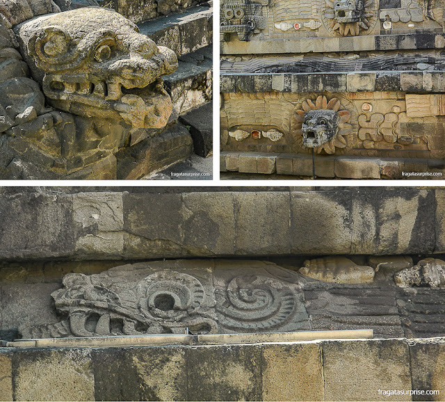 Representações de Quetzalcoatl, a serpente emplumada, em Teotihuacán