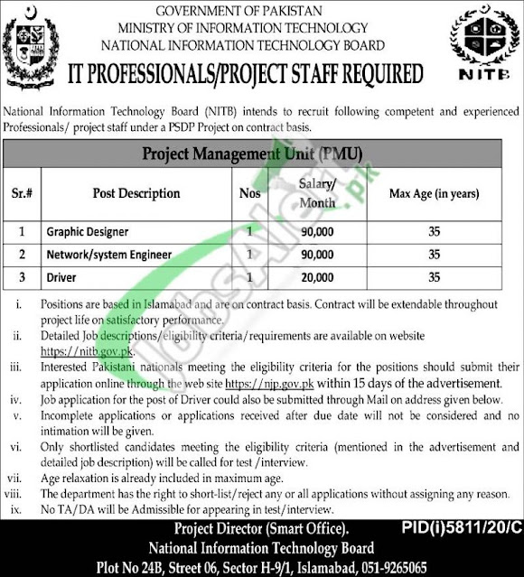 Today Jobs in islamabad, Ministry of Information Technology job May 2021,Apply online| www.njp.gov.pk