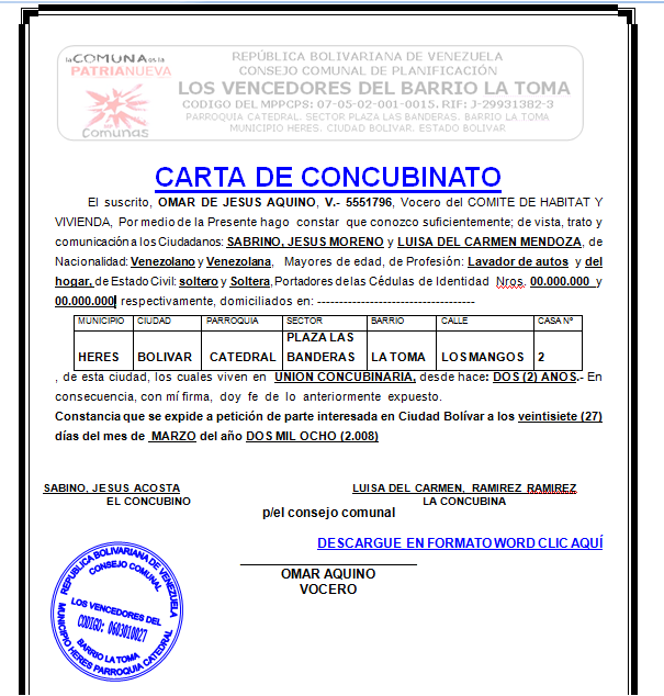 Formatos Legales Formato Carta De Concubinato 6848