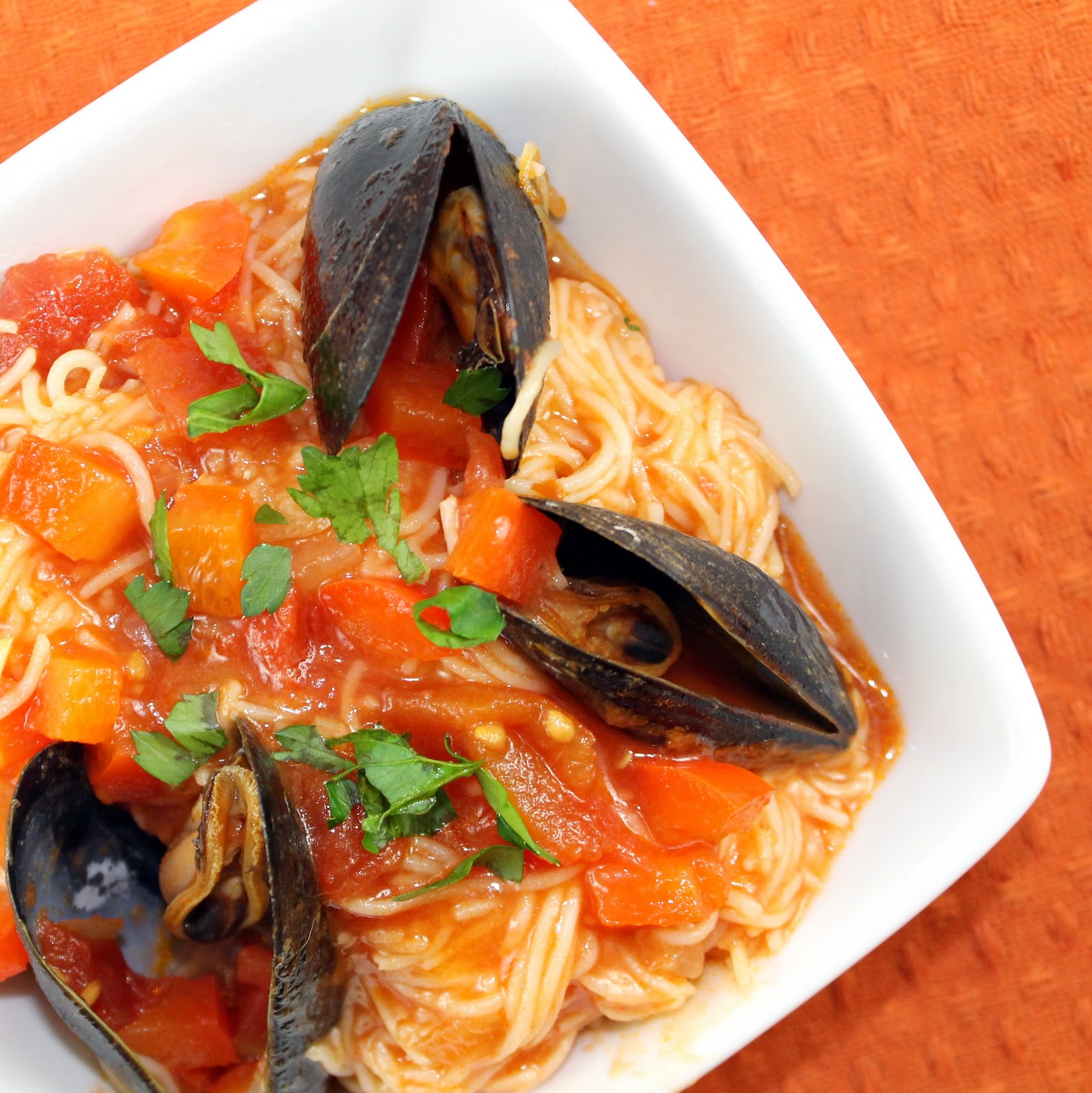 Angel Hair Pasta with Mussels in a Red Pepper Sauce I Can Cook That