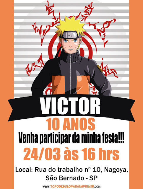 convite naruto para editar