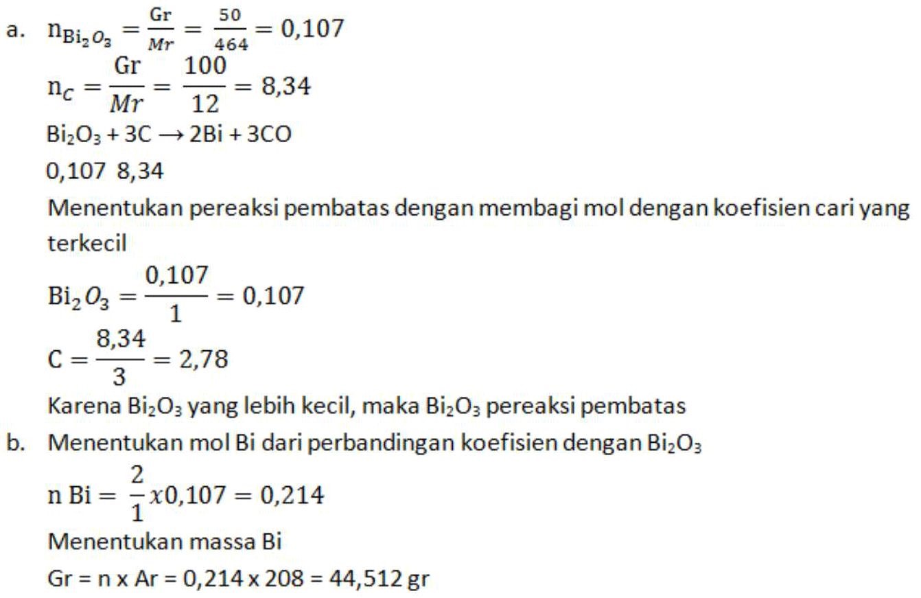 Logam bismuth dapat dibuat dari reaksi bismuth(III) oksida dengan