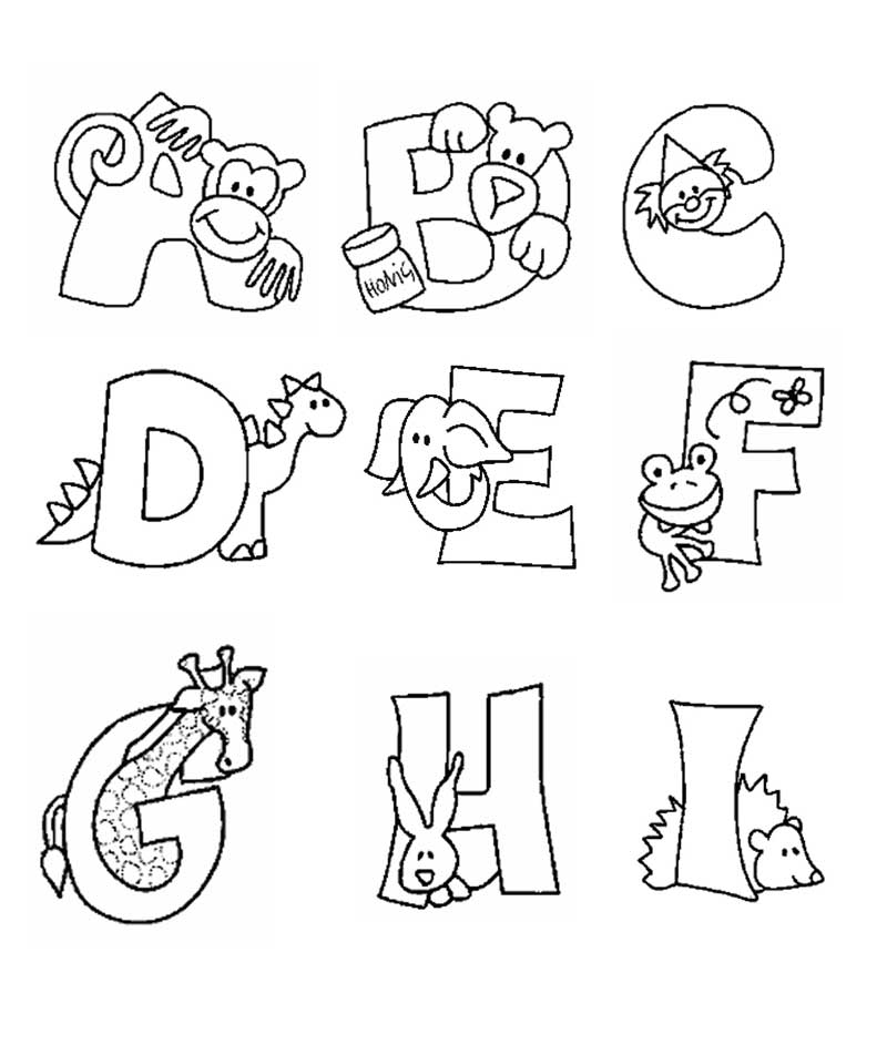Alfabeto letras com animais para cobrir pintar colorir. 