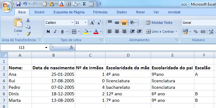 Excel para Professores (e não só...): Criar uma tabela no excel de ...