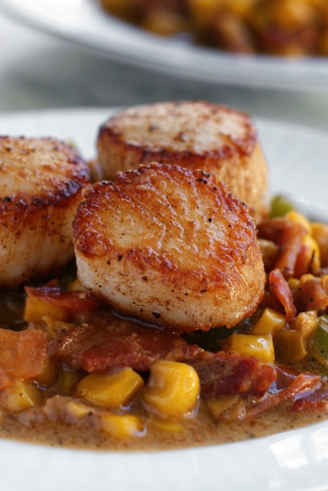 Seared Scallops with Creamy Bacon Corn Sauce The Two Bite Club