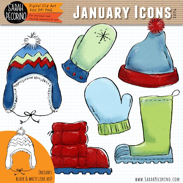 Sarah Pecorino Illustration: Clip Art Set: January Calendar Icons