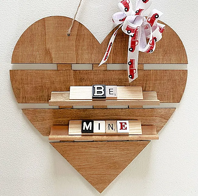 Heart shelf with BE MINE with Scrabble tiles and bow