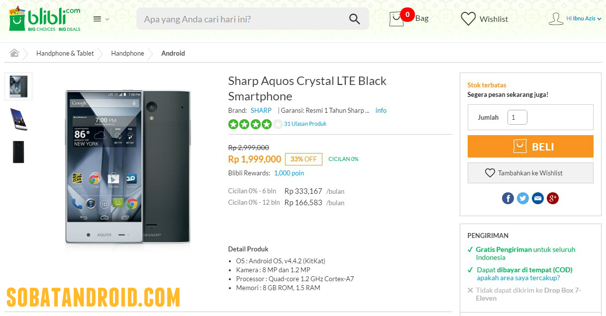 Sharp Aquos Crystal LTE Black