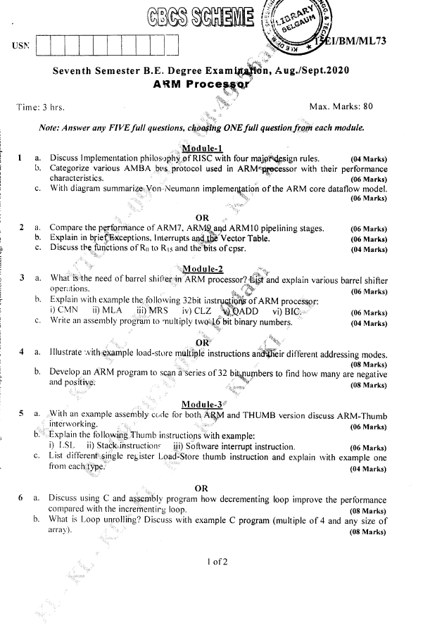 Visvesvaraya Technological University B.E. (CBCS) Seventh Semester 15EI