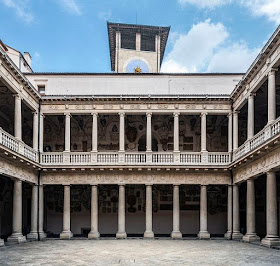 The inner courtyard at Palazzo del Bò, where Scamozzi designed a new facade