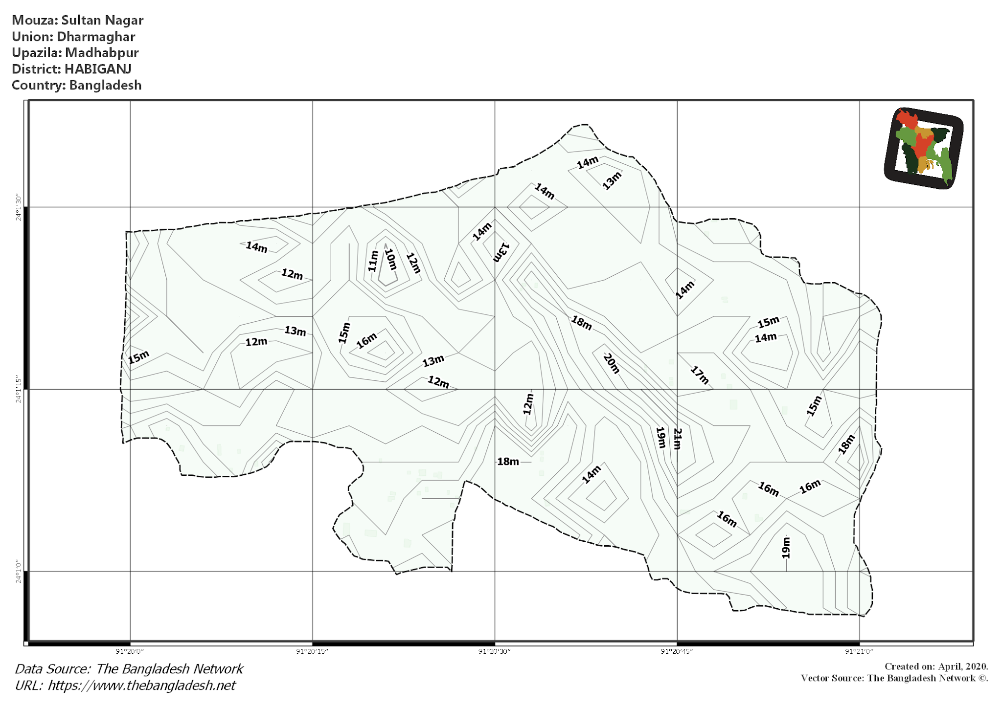 Map of Sultan Nagar Mouza of Madhabpur Upazila, HABIGANJ, Bangladesh.