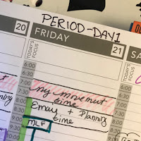 A daily planner page with the note "period day 1" at the top
