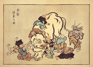 Körlerin fili tasvir meseli üzerine ukiyo-e (ağaçbaskı) deseni. Itchō Hanabusa, 1888.