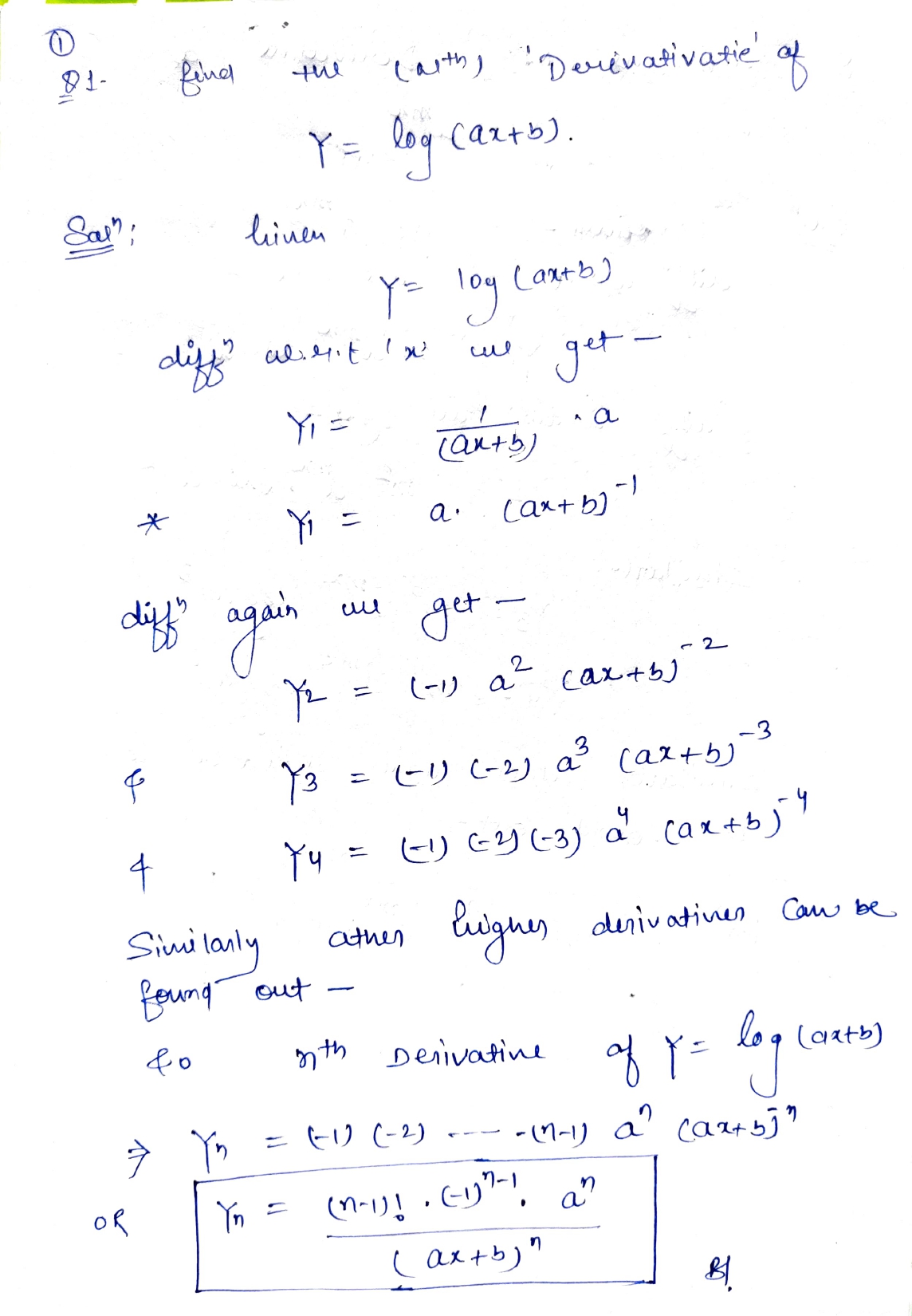 Nth Derivative Of log (ax+b) Engineering Math Math Traders