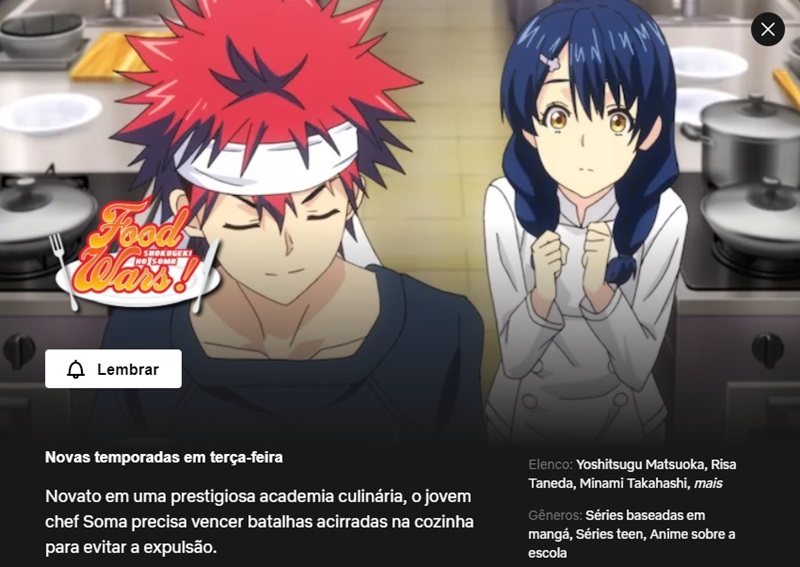  Food Wars estreia em dezembro na Netflix