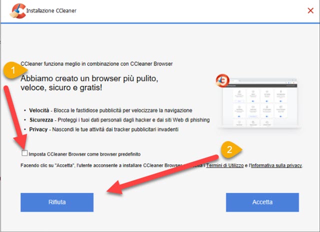 rifiuto installazione browser ccleaner rifiuto installazione browser ccleaner