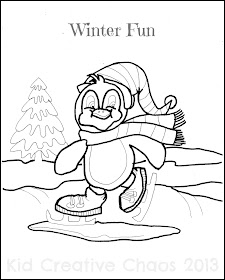 Baby Penguin Printable Coloring Pages Winter Theme Skating