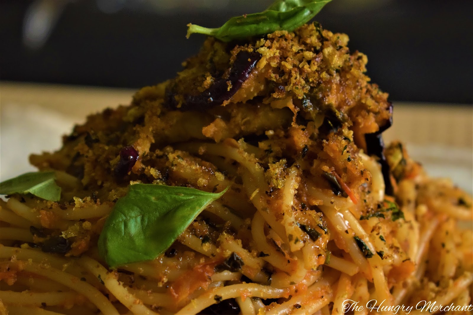 Spaghetti with Baked Eggplant and Pangrattato