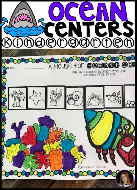 Ocean Centers Math and Literacy Crafts and Activities is perfect for springtime in kindergarten or summer school for students moving from kindergarten to first grade. There are tons of hands on craftivities, writing, literacy and math center that students will love. 