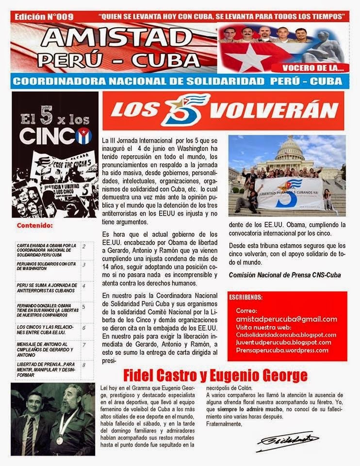 BOLETÍN Nª009 "AMISTAD PERÚ CUBA"