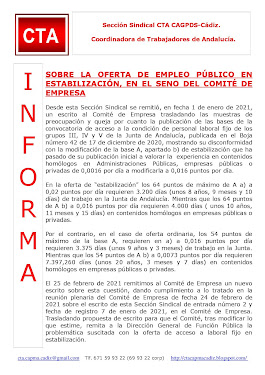 SOBRE LA OFERTA DE EMPLEO PÚBLICO EN ESTABILIZACIÓN, EN EL SENO DEL COMITÉ DE EMPRESA