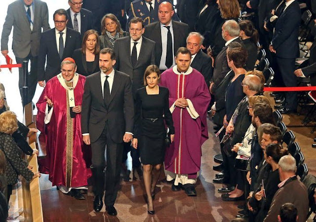 King Felipe of Spain and Queen Letizia of Spain attended the memorial service for the 150 victims of the Germanwings crash at the Sagrada Familia Cathedral