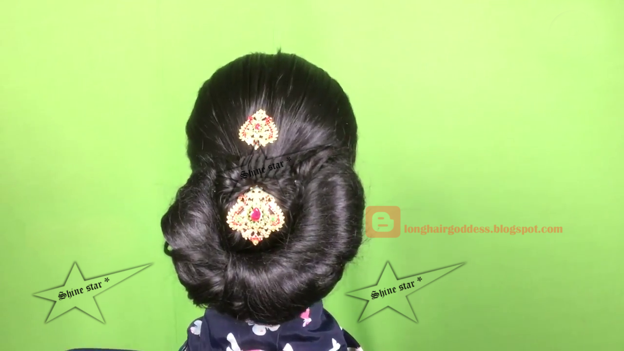 Long Hair Goddess shine star U shape roll bun hairstyle...