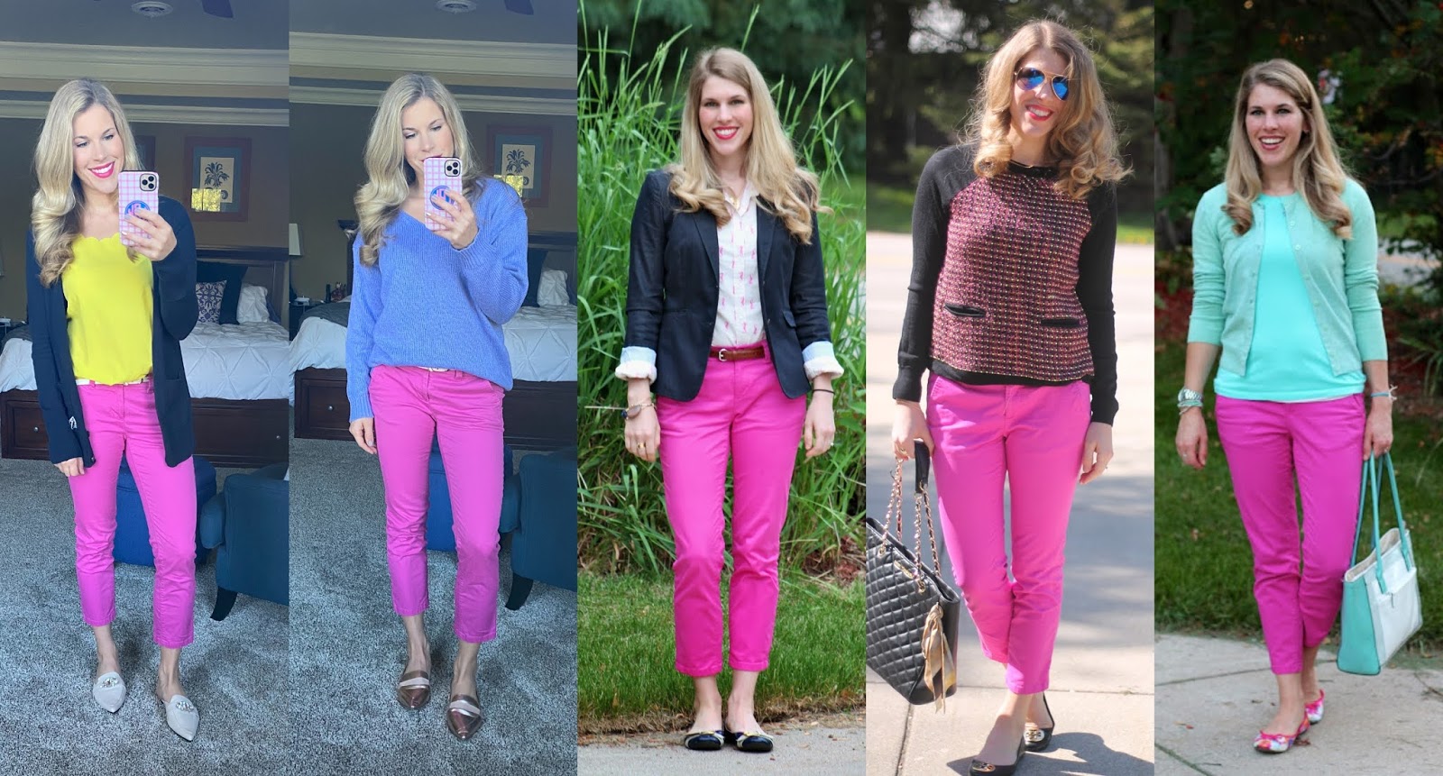 Should I add a pale pink pair of pants to my wish list?  Pink trousers  outfit, Pink pants outfit, Summer work outfits