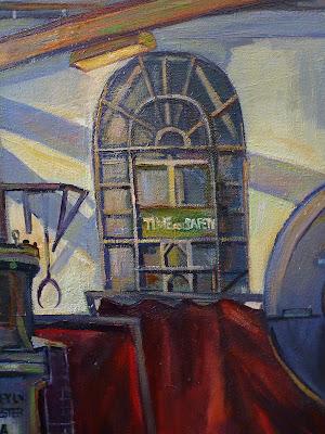 Oil painting of blacksmith in the Australian Technology Park, Eveleigh Railway Workshops painted by industrial heritage artist Jane Bennett