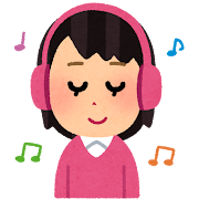 ヘッドホンで音楽を聞く人のイラスト（女性）