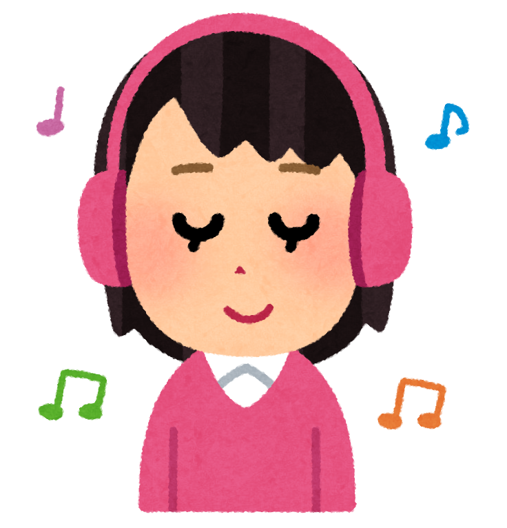 ヘッドホンで音楽を聞く人のイラスト（女性） | かわいいフリー素材集 ...