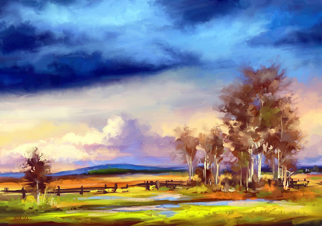 Peaceful moment at afteroon, digital landscape painting by Mikko Tyllinen