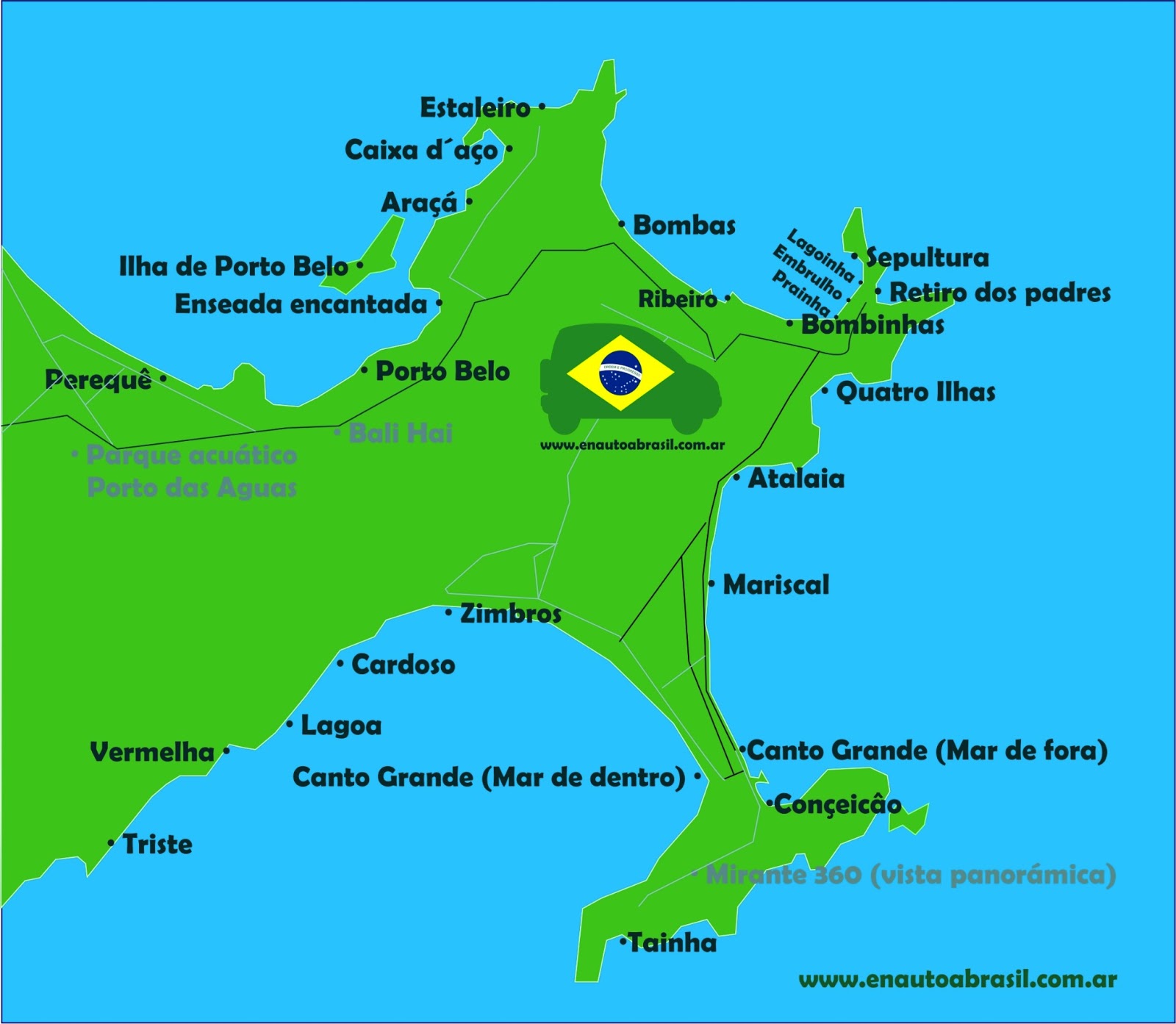 MAPA DE BOMBINHAS Y ALREDEDORES